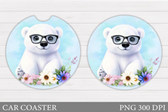 Polar Bear Car Coaster Design. Bear Flowers Car Coaster Product Image 1
