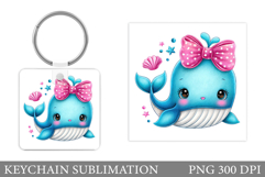 Cute Whale Keychain Design. Whale Sublimation Product Image 1