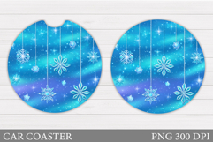 Snowflakes Car Coaster Design. Christmas Round Coaster Product Image 1