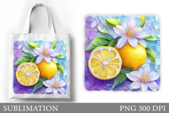 Lemons Tote Bag Design. Flowers Tote Bag Sublimation Product Image 1