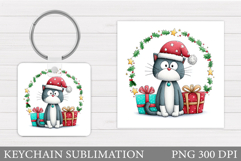 Christmas Cat Keychain. Christmas Keychain Sublimation Product Image 1