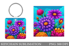 Flowers Keychain Design. Floral Keychain Sublimation Product Image 1