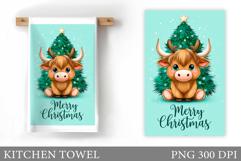 Christmas Cow Kitchen Towel Design. Christmas Kitchen Towel Product Image 1