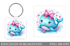 Cute Whale Keychain Design. Whale Sublimation Product Image 1