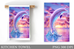 Cute Dolphin Kitchen Towel. Dolphin Sublimation Product Image 1