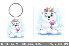 Polar Bear Keychain Design. Cute Bear Flowers Keychain Product Image 1