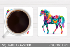 Floral Horse Coaster Design. Horse Coaster Sublimation Product Image 1
