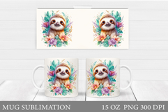 Cute Sloth Mug Design. Sloth Flowers Mug Sublimation Product Image 1