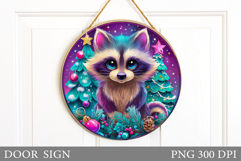 Christmas Raccoon Door Sign. Christmas Door Sign Sublimation Product Image 1