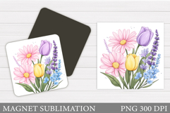 Flowers Magnet Design. Floral Magnet Sublimation Product Image 1