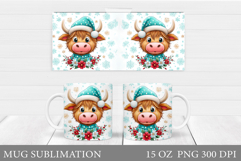 Christmas Cow Mug Design. Christmas Mug Sublimation Product Image 1