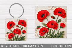 Poppies Keychain Sublimation. Flowers Square Keychain Design Product Image 1