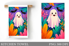 Cute Ghost Kitchen Towel Design. Cute Ghost Sublimation Product Image 1