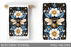 Bee Kitchen Towel Design. Flowers Kitchen Towel Sublimation Product Image 1