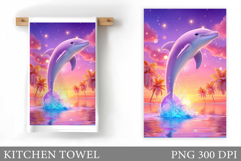 Cute Dolphin Kitchen Towel. Dolphin Sublimation Product Image 1