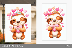 Valentines Sloth Garden Flag. Valentines Garden Flag Design Product Image 1