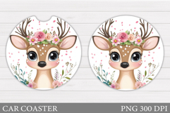 Cute Deer Car Coaster. Reindeer Car Coaster Sublimation Product Image 1