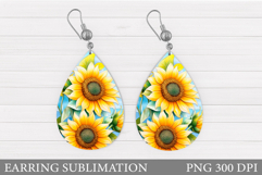 Sunflowers Earring Sublimation. Flowers Teardrop Earring Product Image 1