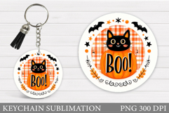 Black Cat Keychain Sublimation. Halloween Cat Keychain Product Image 1