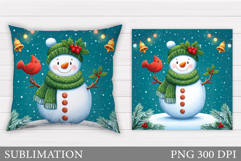 Cute Snowman Pillow Sublimation. Christmas Pillow Design Product Image 1