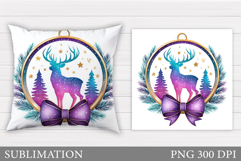 Reindeer Pillow Design. Christmas Pillow Sublimation Product Image 1
