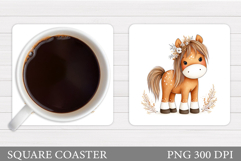 Cute Horse Coaster Design. Horse Flowers Coaster Sublimation Product Image 1
