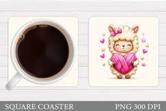 Valentines Lama Coaster. Valentines Coaster Sublimation Product Image 1