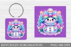 Cute Snowman Keychain Sublimation. Christmas Keychain Design Product Image 1