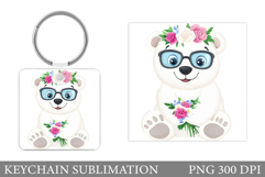 Polar Bear Keychain Design. Cute Bear Flowers Keychain Product Image 1