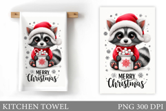 Christmas Raccoon Kitchen Towel. Christmas Kitchen Towel Product Image 1