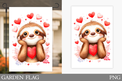 Valentines Sloth Garden Flag. Valentines Garden Flag Design Product Image 1