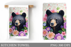 Cute Bear Kitchen Towel. Bear Flowers Kitchen Towel Design Product Image 1