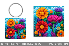 Flowers Keychain Design. Floral Keychain Sublimation Product Image 1