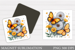 Butterflies Magnet Sublimation. Flowers Magnet Design Product Image 1