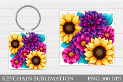 Flowers Keychain Design. Floral Keychain Sublimation Product Image 1