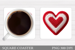 Crochet Heart Coaster Design. Valentines Coaster Sublimation Product Image 1