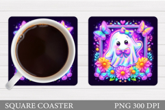 Cute Ghost Coaster Design. Cute Halloween Sublimation Product Image 1