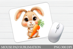 Cute Bunny Mouse Pad. Bunny Flowers Mouse Pad Sublimation Product Image 1