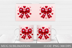 Valentines Bow Mug Sublimation. Valentines Mug Wrap Design Product Image 1