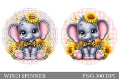 Cute Elephant Wind Spinner. Elephant Flowers Spinner Design Product Image 1