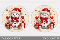 Cute Snowman Car Coaster. Christmas Car Coaster Design Product Image 1