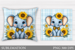 Cute Elephant Pillow Design. Elephant Flowers Pillow Product Image 1