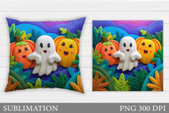 Cute Ghost Pillow Design. Cute Ghost Sublimation Product Image 1
