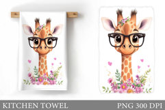 Cute Giraffe Kitchen Towel. Giraffe Flowers Kitchen Towel Product Image 1