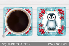 Christmas Penguin Coaster. Christmas Coaster Sublimation Product Image 1