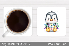 Christmas Penguin Coaster. Cute Penguin Sublimation Product Image 1