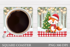 Christmas Fox Coaster. Christmas Coaster Sublimation Product Image 1