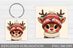 Cute Deer Keychain Design. Christmas Keychain Sublimation Product Image 1