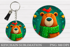 Christmas Bear Keychain. Cute Winter Bear Keychain Product Image 1