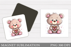 Valentines Bear Magnet. Cute Bear Square Magnet Product Image 1
